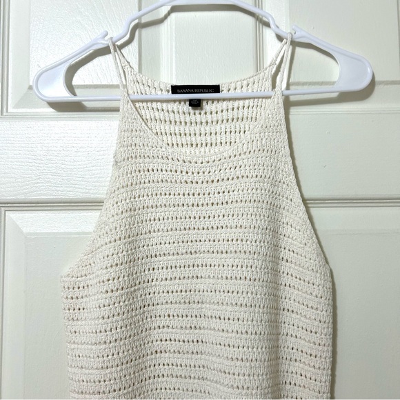 BANANA REPUBLIC Halter Crochet Midi Dress Ivory White Beach Coastal Size XS - Picture 5 of 11